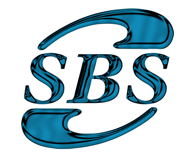 A blue logo with the word sbs on it